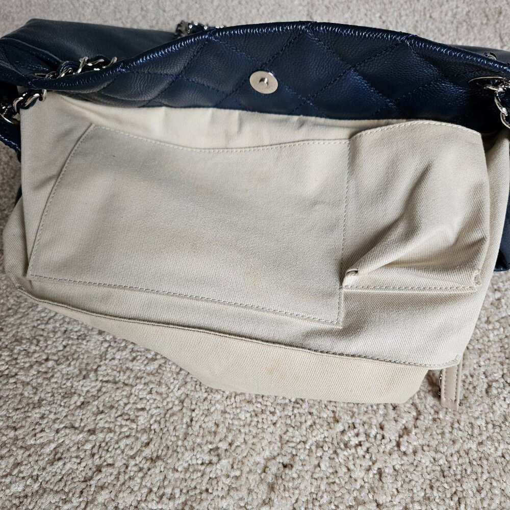 EUC Chanel Blue Lambskin with Quilting & Silver chains Tote Bag - Picture 9 of 17